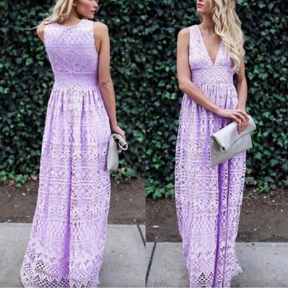 Vicki Fleur Dress - Lavender crochet lace fully lined maxi dress
